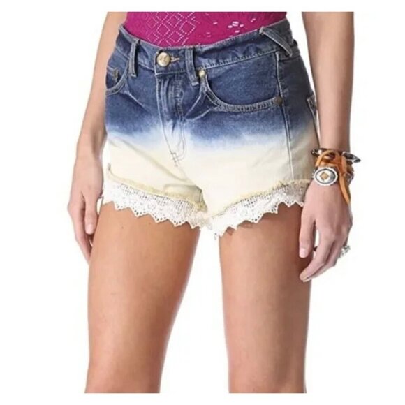 Free People Pants - **SOLD**Free People High Rise Ombre Denim Lace Shorts Size 28